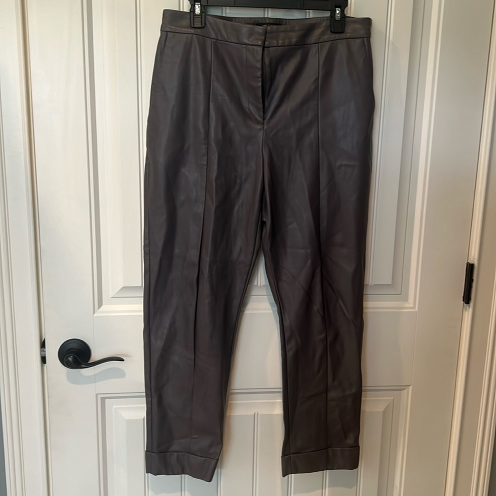 Ann Taylor Size 10 high Rise Curvy Fit Ankle pants faux leather gray